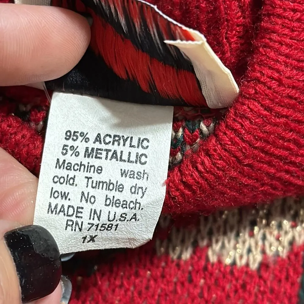 Vintage Mathias women's size 1X Christmas sweater metallic floral gold red vines - Image 7