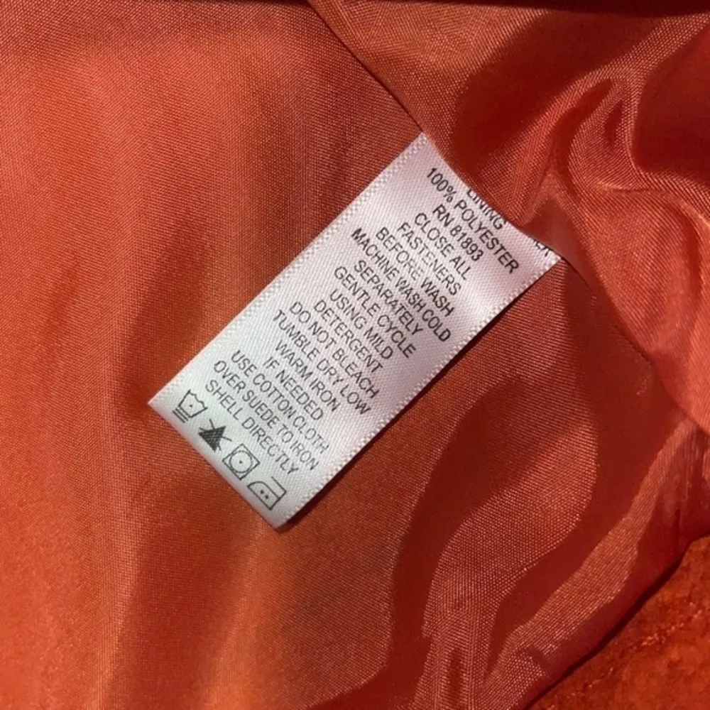 🧡 Denim & Co Button Front Washable Suede Leather Jean Jacket Size XS Orange - Image 8