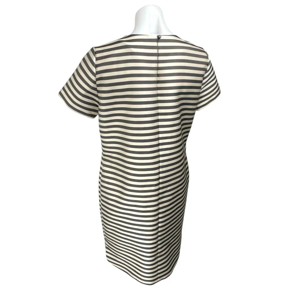 ASOS Women's Black White Striped Satin Short Sleeve Knee Length Shift Dress Sz 8 - Image 2