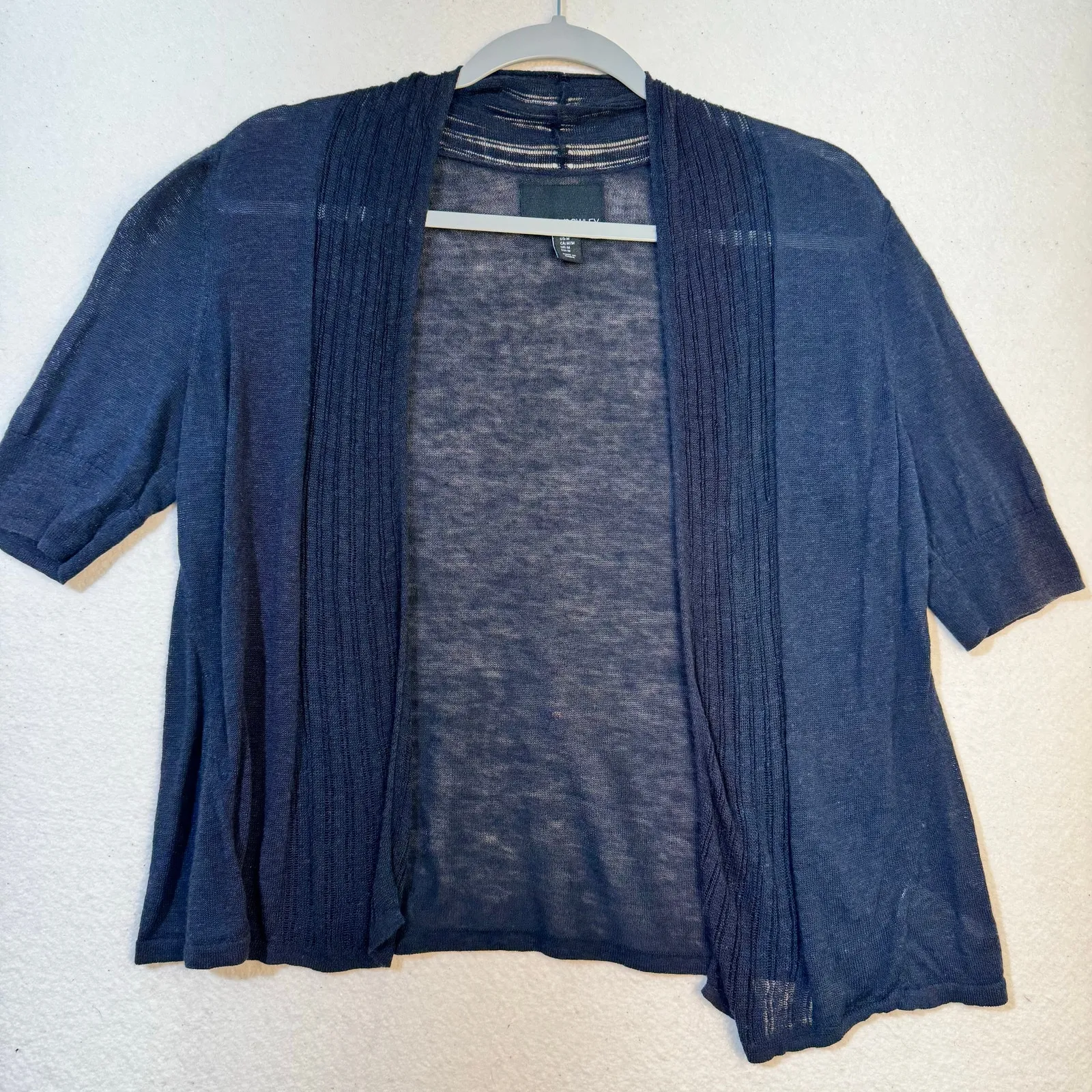 Cynthia Rowley Navy Blue Lightweight Linen Loose Knit Cropped Open Cardigan Med - Image 5