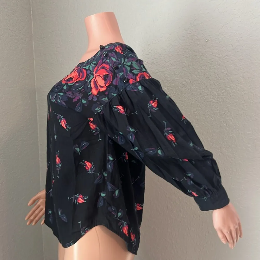 Maeve Anthropologie Linen Blend Gardenia Floral  Blouse Puff Sleeve Sz M #165 - Image 9