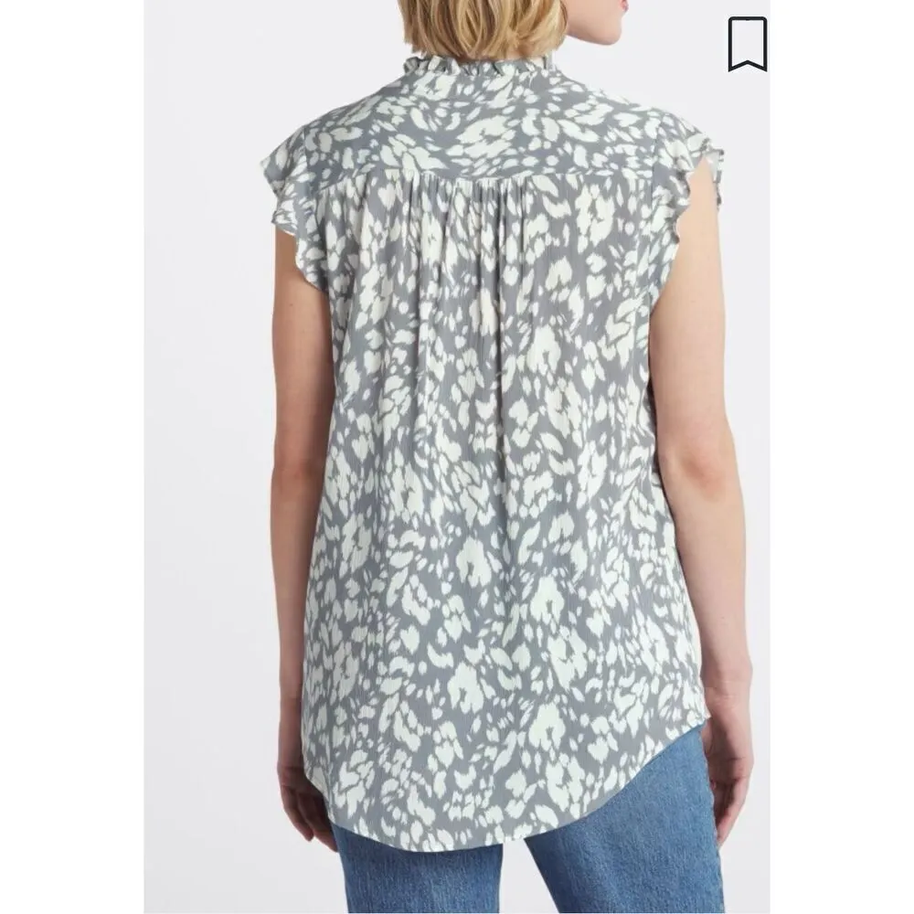 Fun2Fun Womens‎ Animal Print V-neck Ruffle Ari Rayon Blouse Top Gray Small - Image 5