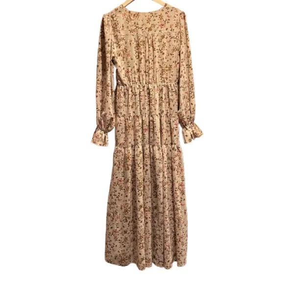 Pink Lilly Neutral Pink Floral Long Sleeve Button Down Maxi Dress Womens Size M - Image 3