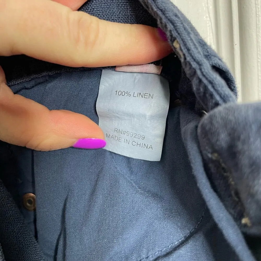 Level 99 Womens Wide Leg 100% Linen Pants Size 26 Blue - Image 2