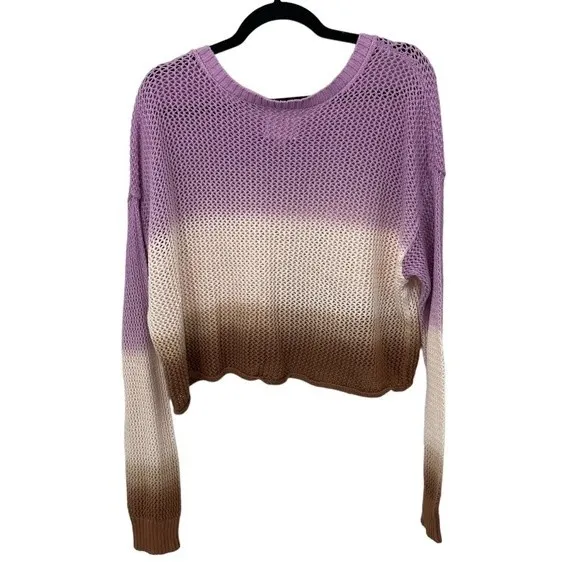 Aerie Offline Ombré Open Knit Crop Sweater Size MEDIUM Purple Pink/Cream Brown‎ - Image 5