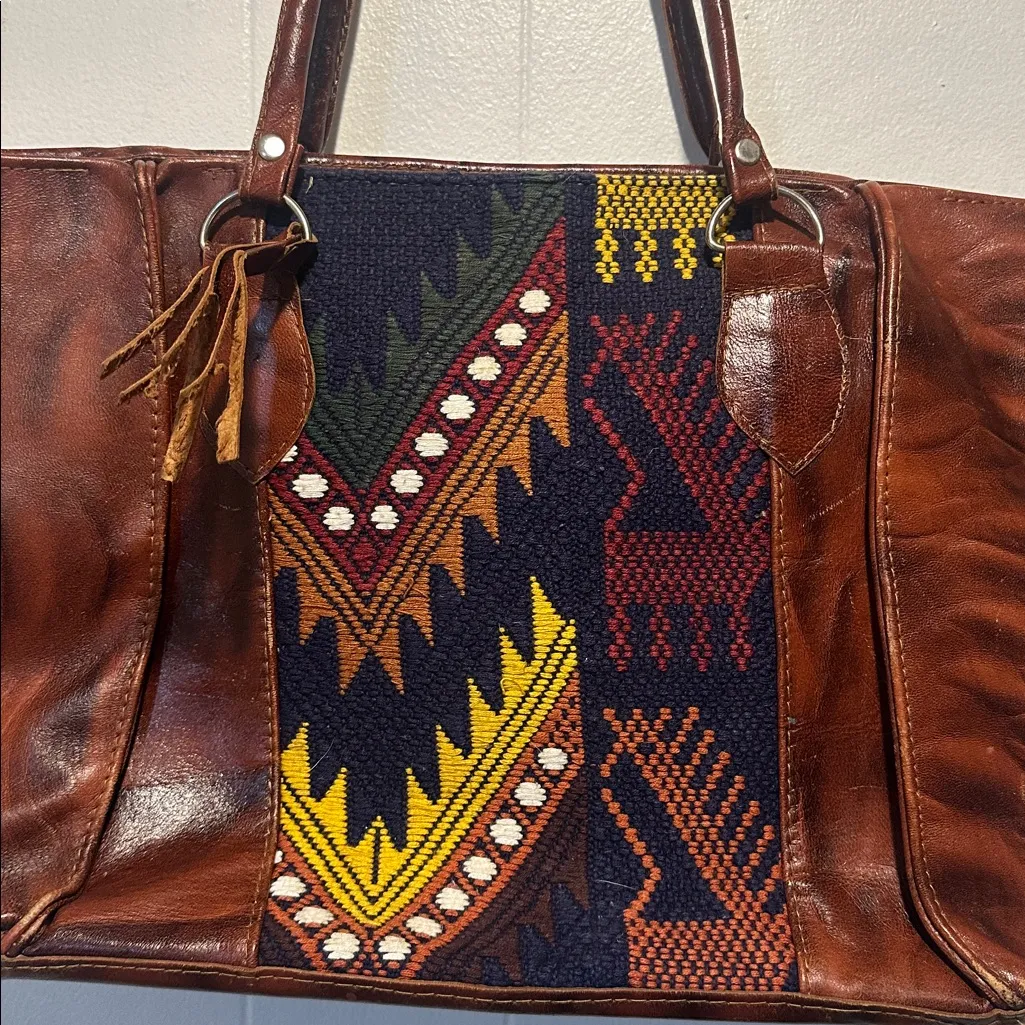 Mexican handmade leather tote bag Brown - Image 3