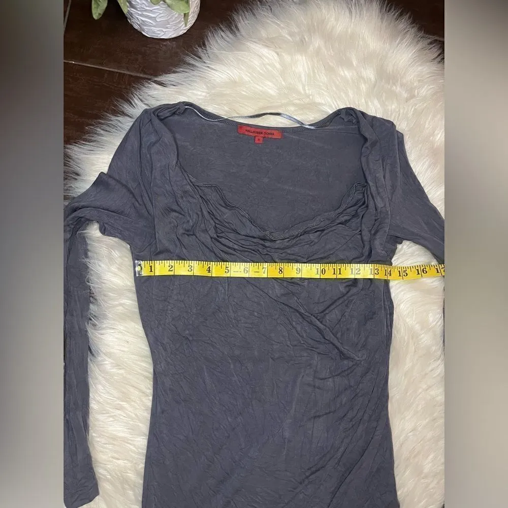Hallhuber Donna grey draped collar long sleeved blouse sz 6 (36) Gray - Image 5
