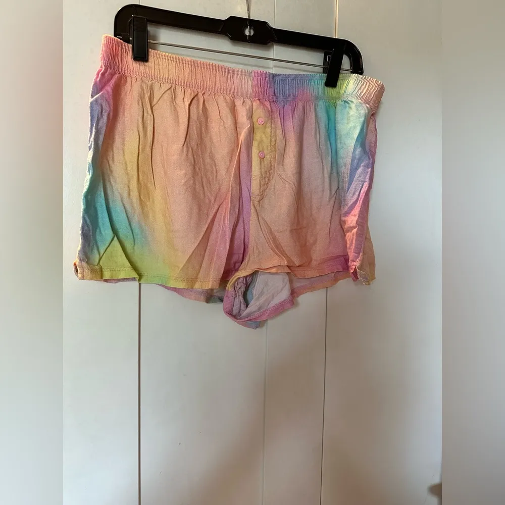Victorias Secret Pink Flannel Sleep Boxy Short Rainbow Tie Dye Size L - Image 3