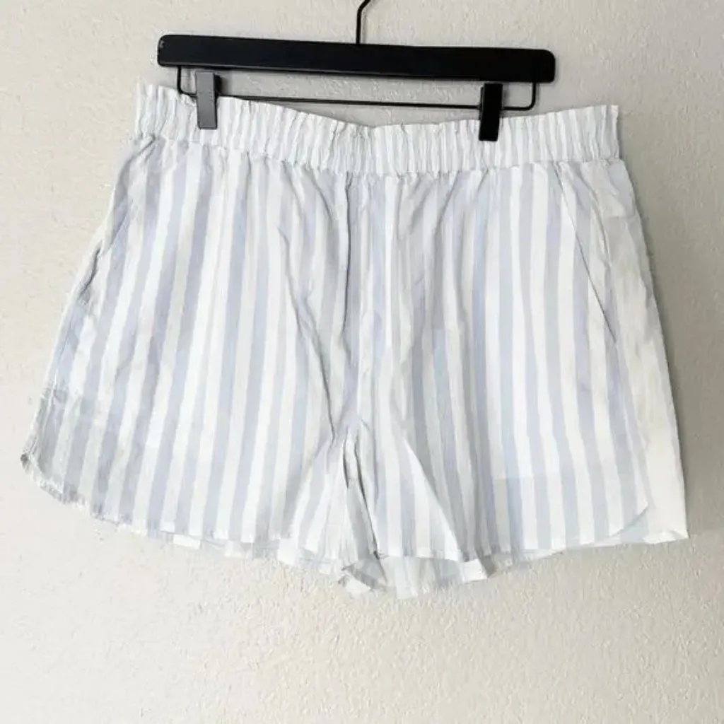 Madewell Shorts Womens Stripped Poplin 100% Cotton Casual Pull On Blue L NEW‎ - Image 3