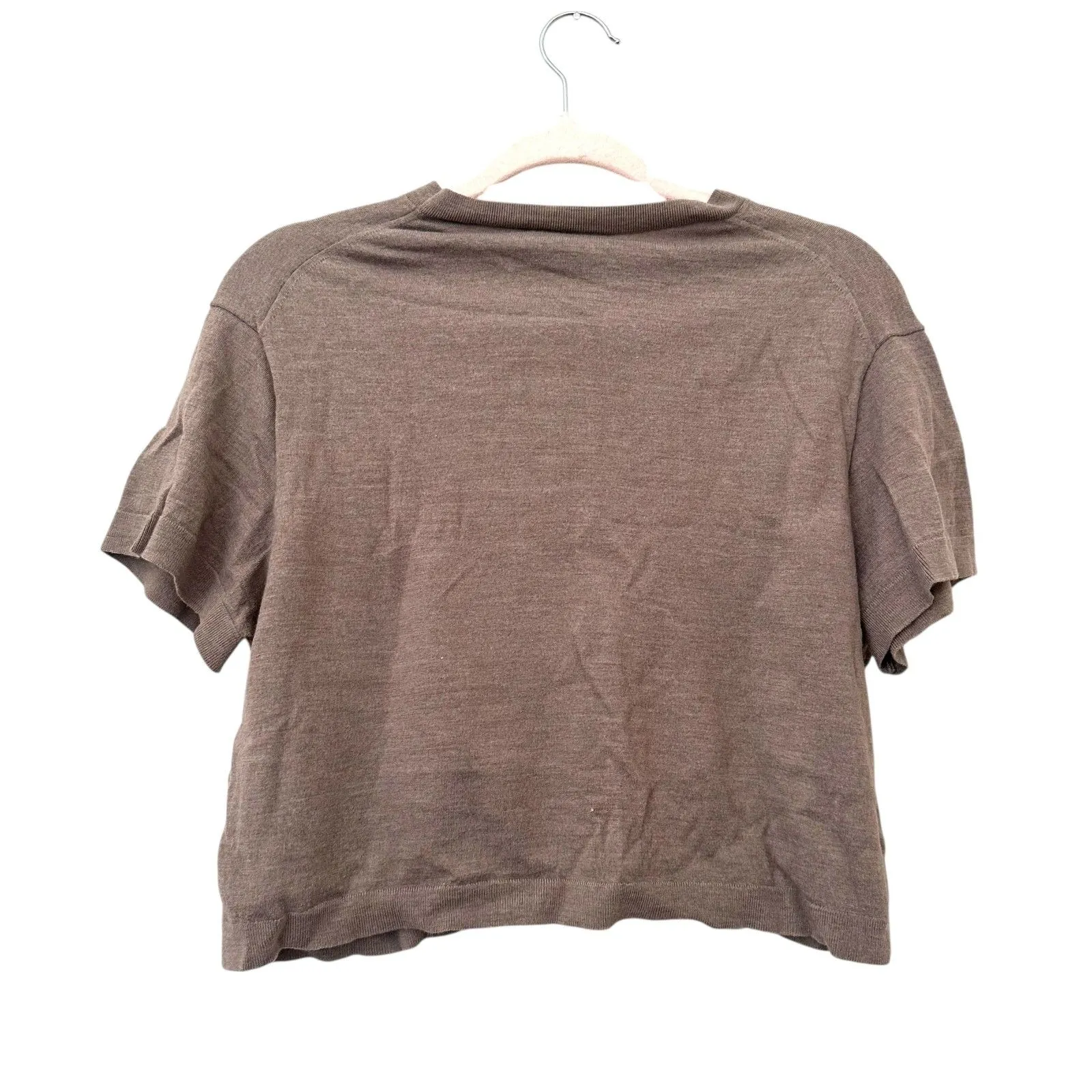 THEORY Boxy Knit Tee Regal Wool Light Cinder Brown Large - Image 4