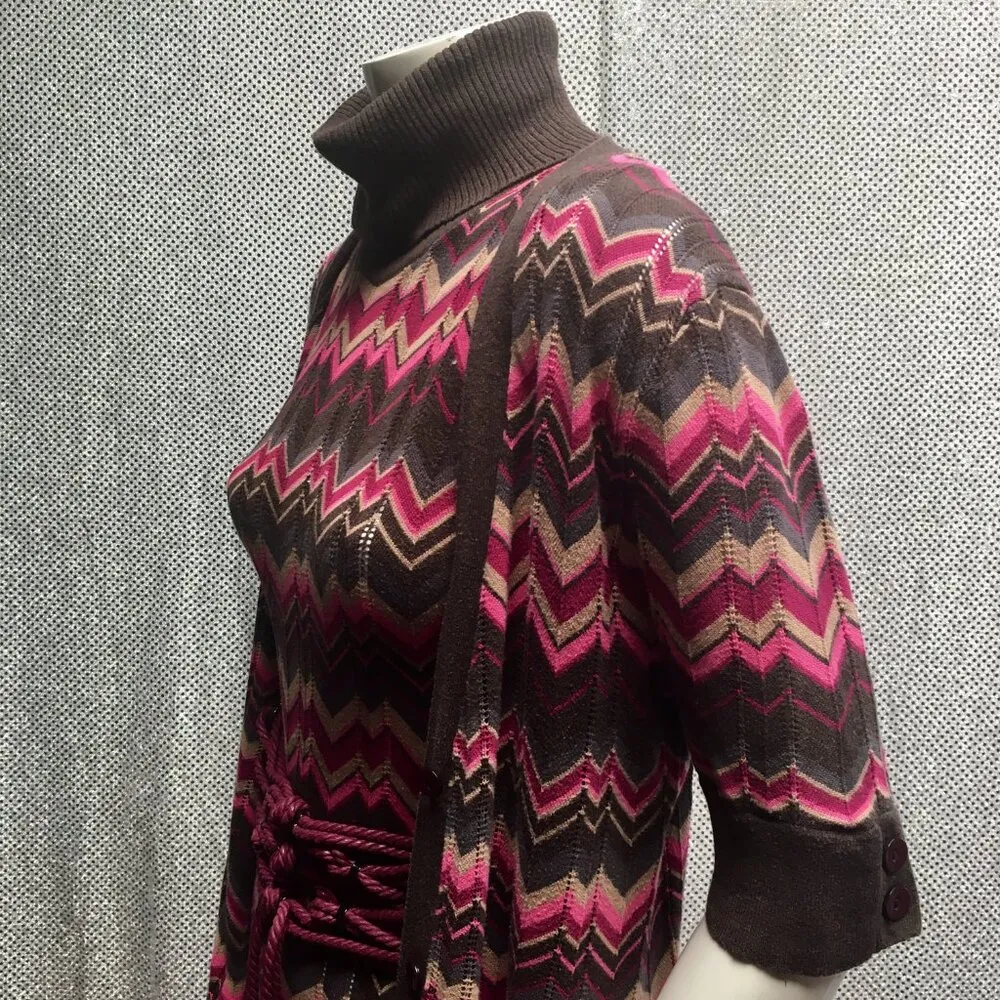 Anthropologie Beth Bowley knit sweater dress duster 2pc set chevron stripe M L - Image 7