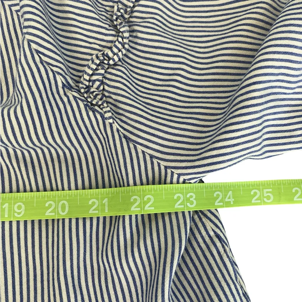 Madewell Navy Stripe Collarless Ruffle-Sleeve Shirt XL - Image 9