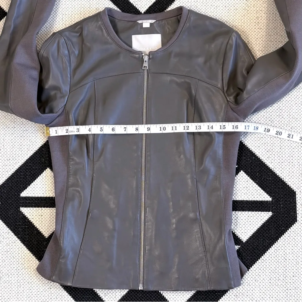 SOIA & Kyo Sianne Lamb Leather Collarless Jacket in Dark Gray Small - Image 3