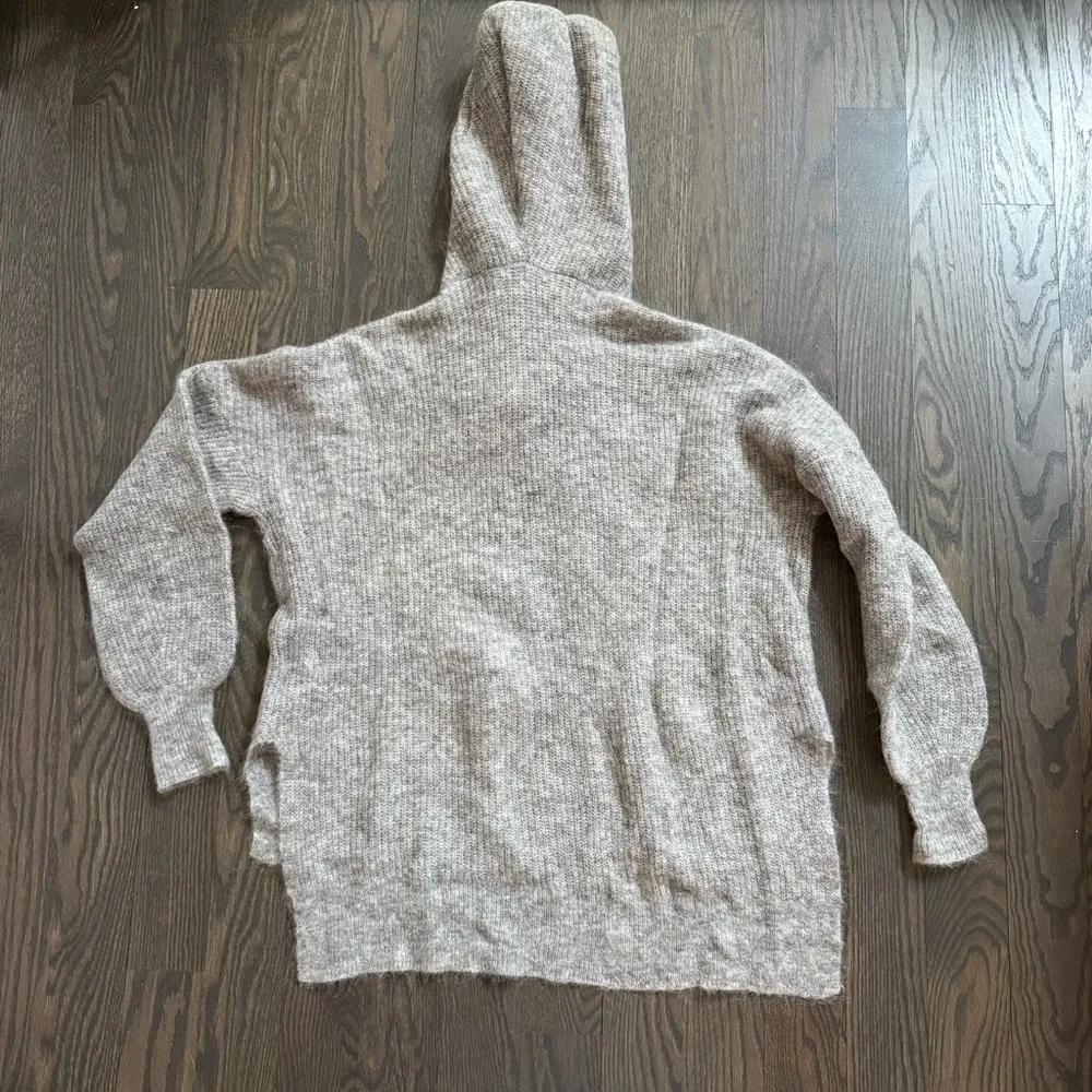 GANNI Gray Callahan Mohair Ribbed Knit Hoodie Sweater - Image 9