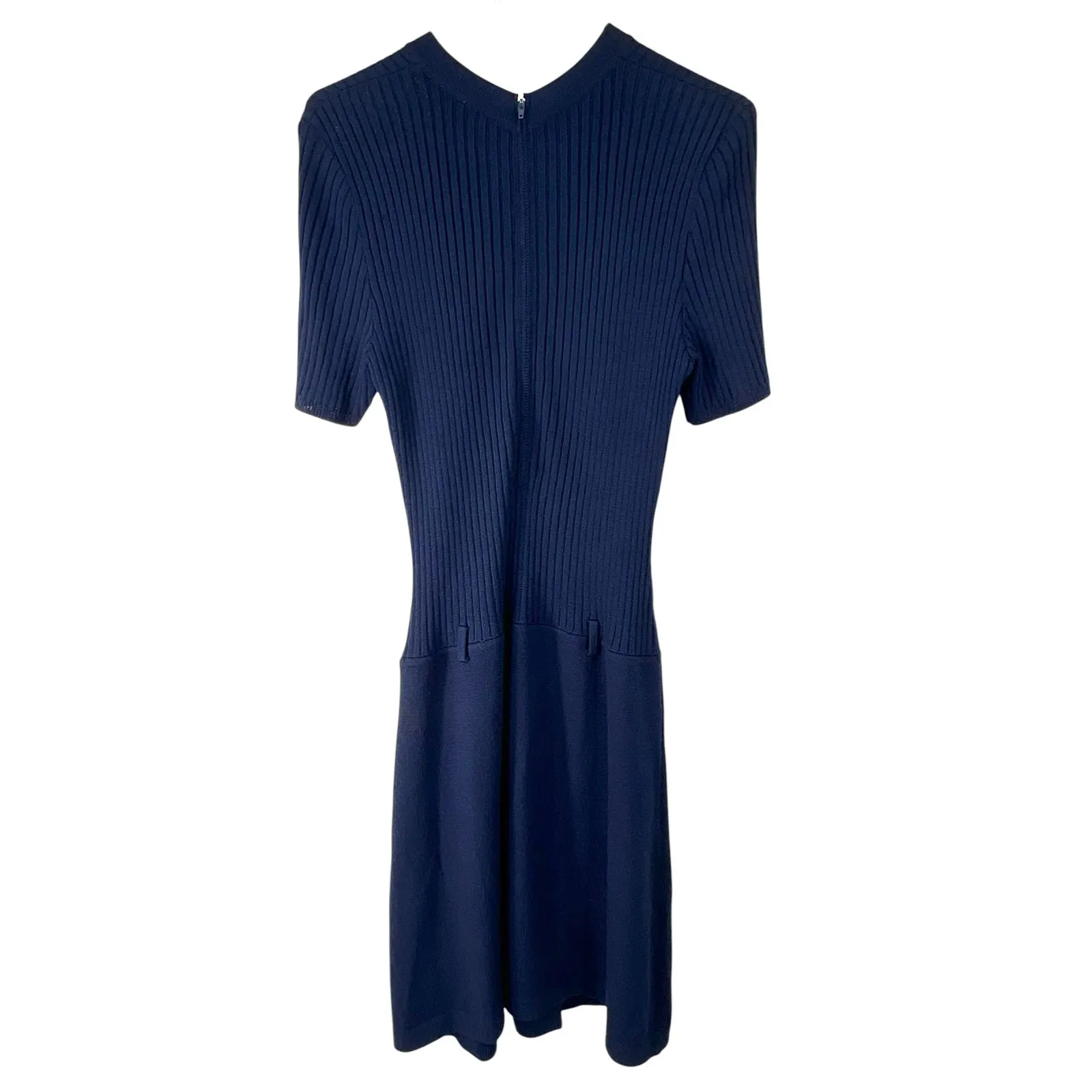 St. John | 6 | Navy blue short-sleeve ribbed knit dress front buttons Sweater - Image 3
