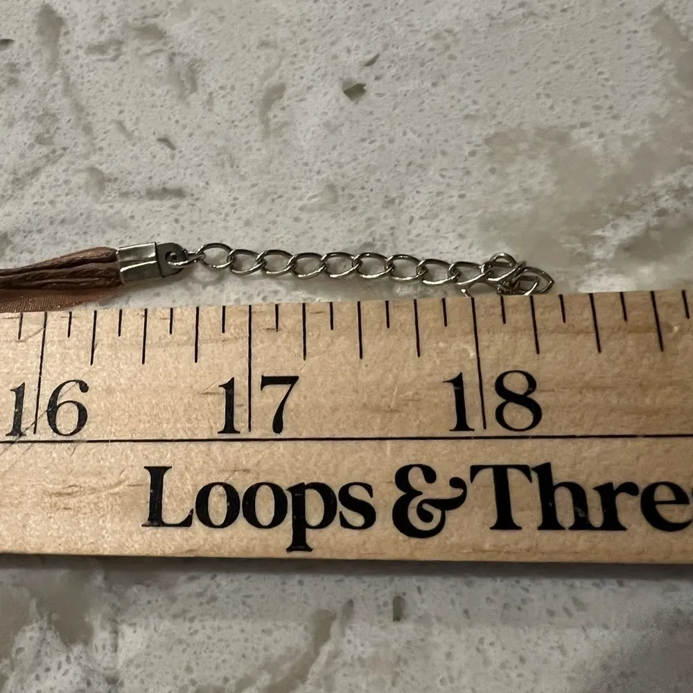 18” glass starfish choker necklace, ribbon & leather cord w/blown glass pendant. Brown - Image 5