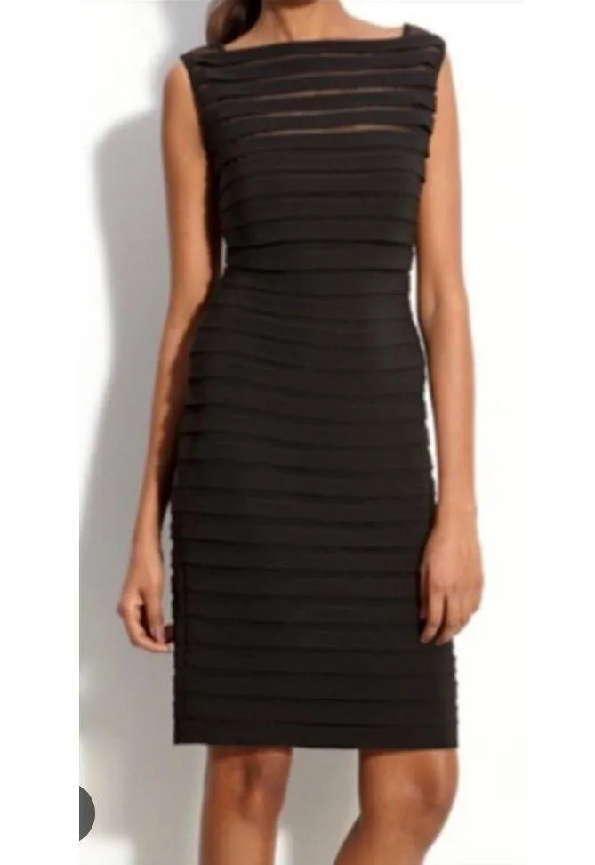 NWT Tadashi Shoji Black Sheer Stripe Sleeveless Cocktail Dress Size Medium - Image 1