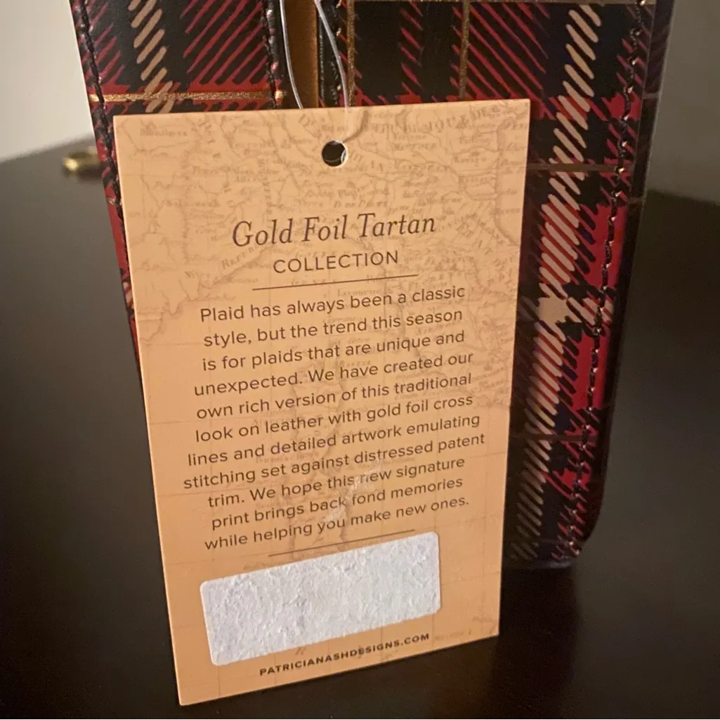 New Patricia Nash Tauria Box Satchel Gold Foil Tartan Shoulder Crossbody Bag NWT - Image 5