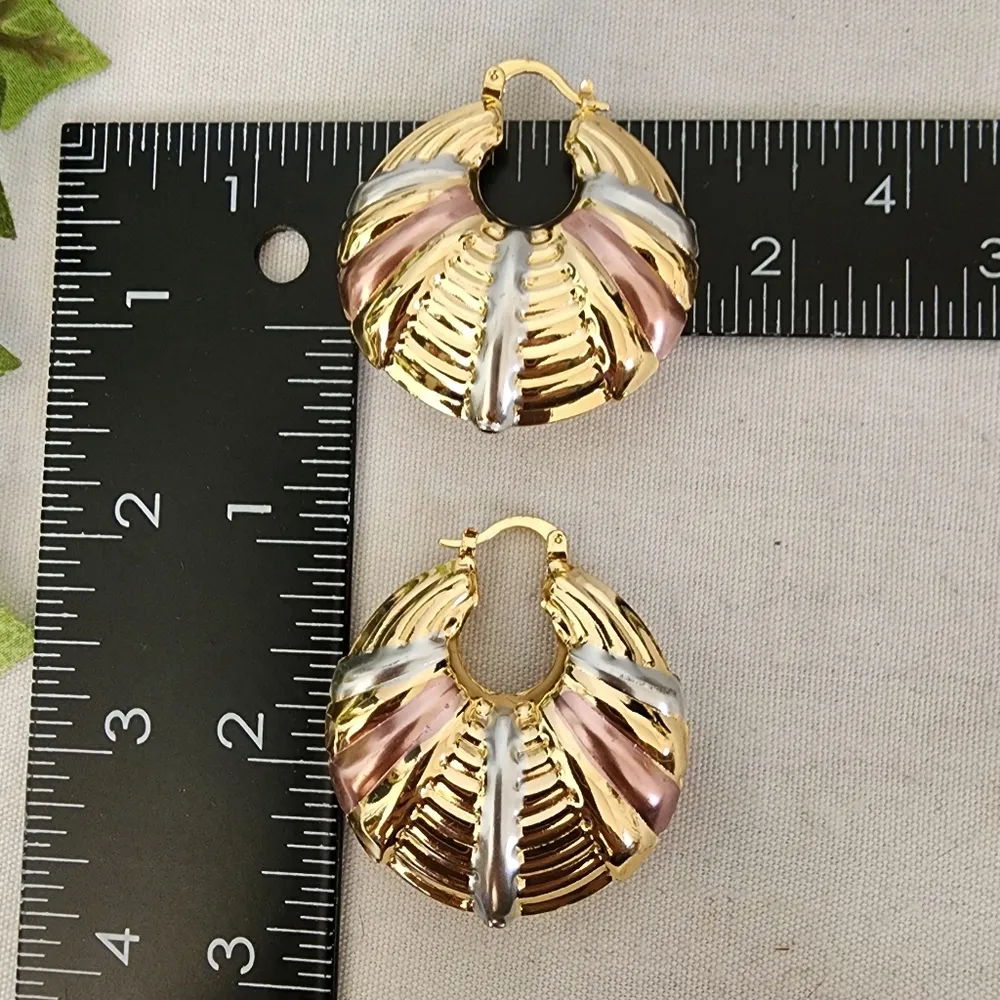 Gold Chunky Hoop Earrings Tricolor Accent - Image 8