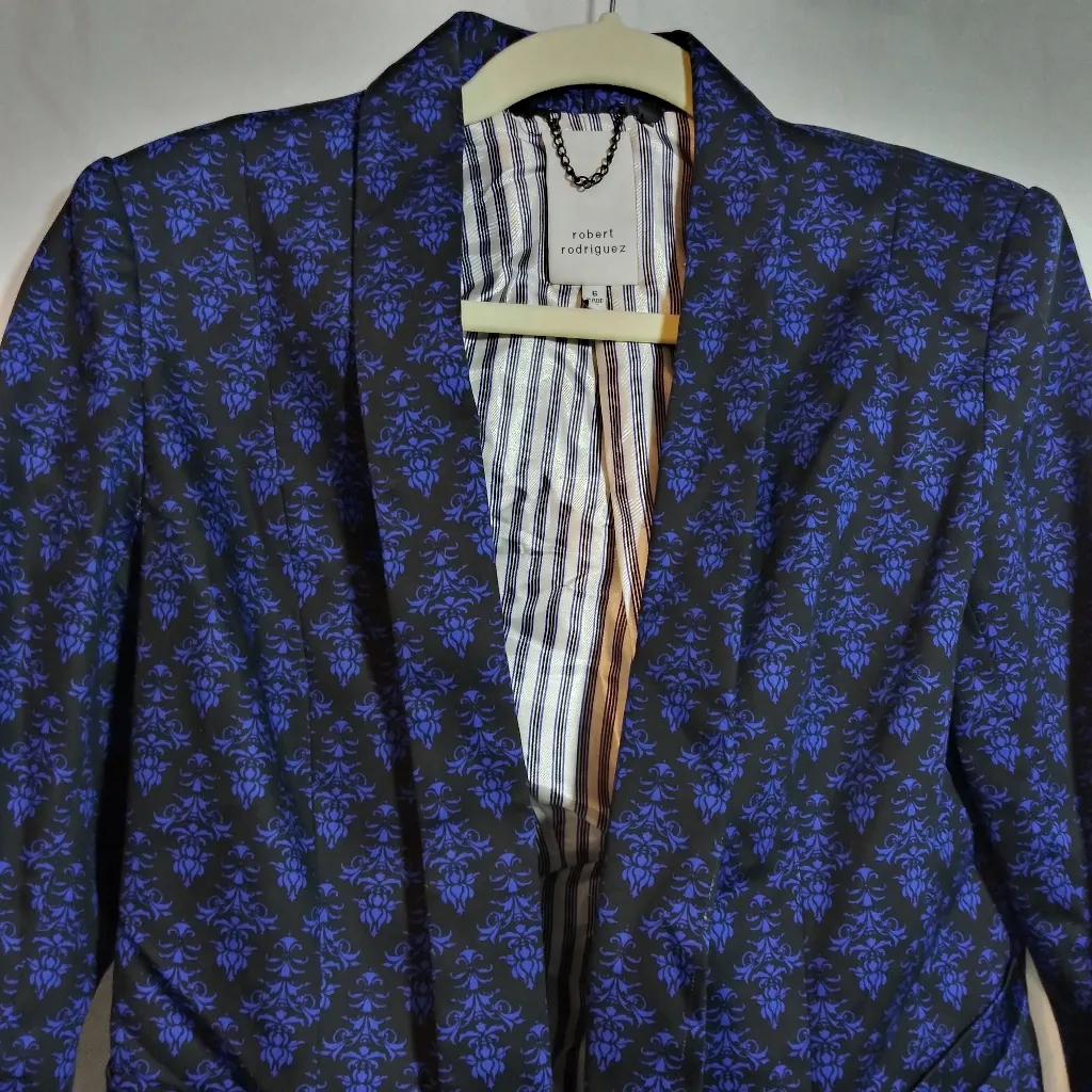 Robert Rodriguez Navy Printed Blazer Jacket Long Sleeve Office Size 6 - Image 2