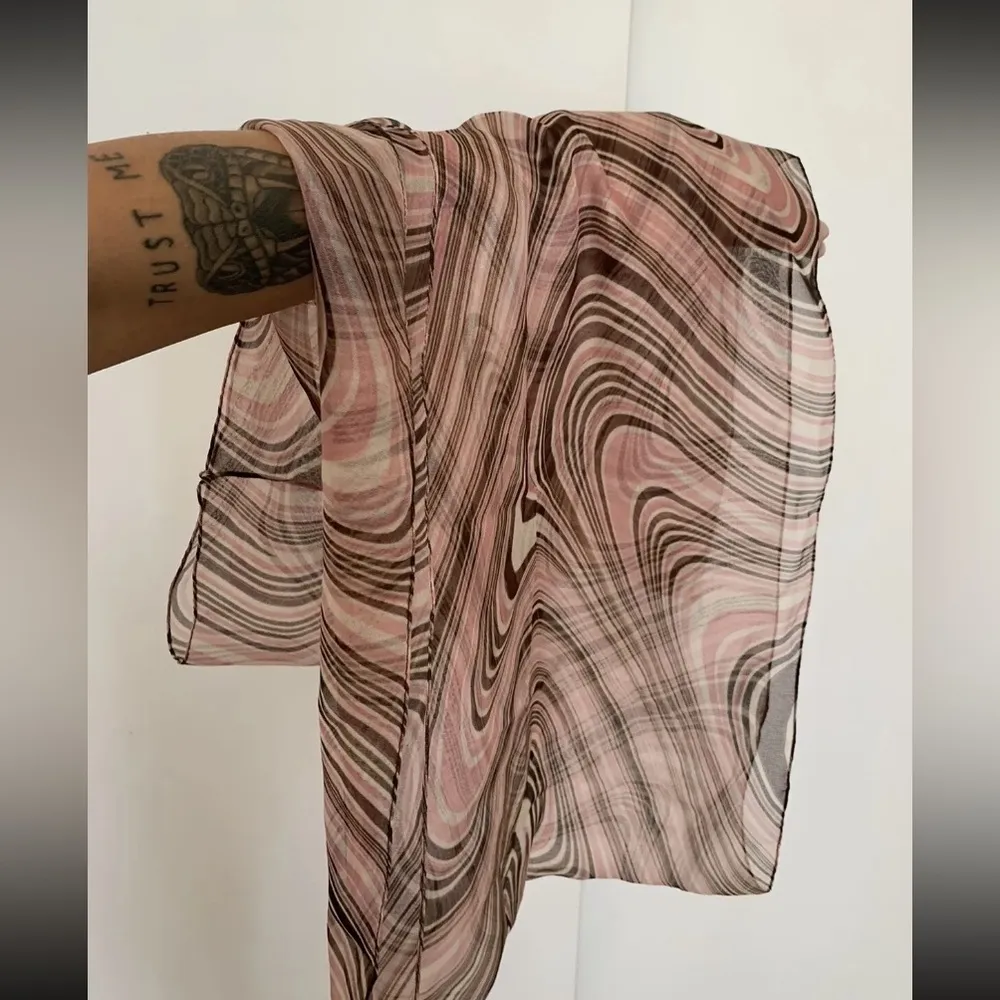 Galitzine Nwt Italian Scarf Brown White Pink‎ Swirls Vintage Infinity light - Image 4