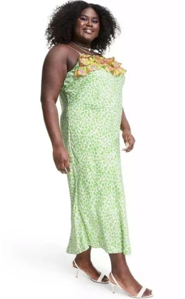 Rixo For Target Slip Dress 4X Sleeveless Ruffle Leopard Print Green White NWT - Image 3