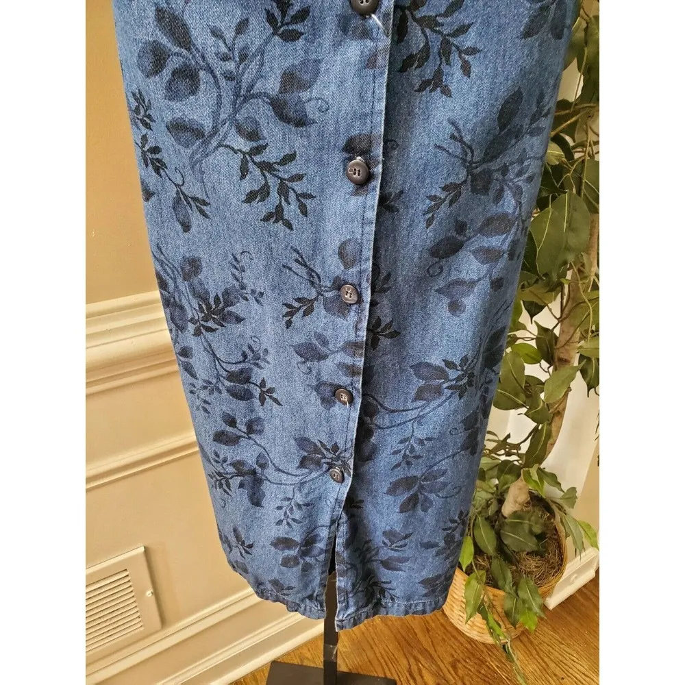 Vintage Women's Blue Floral Polyester Collared Long Sleeve Long Maxi Dress L Size L - Image 4