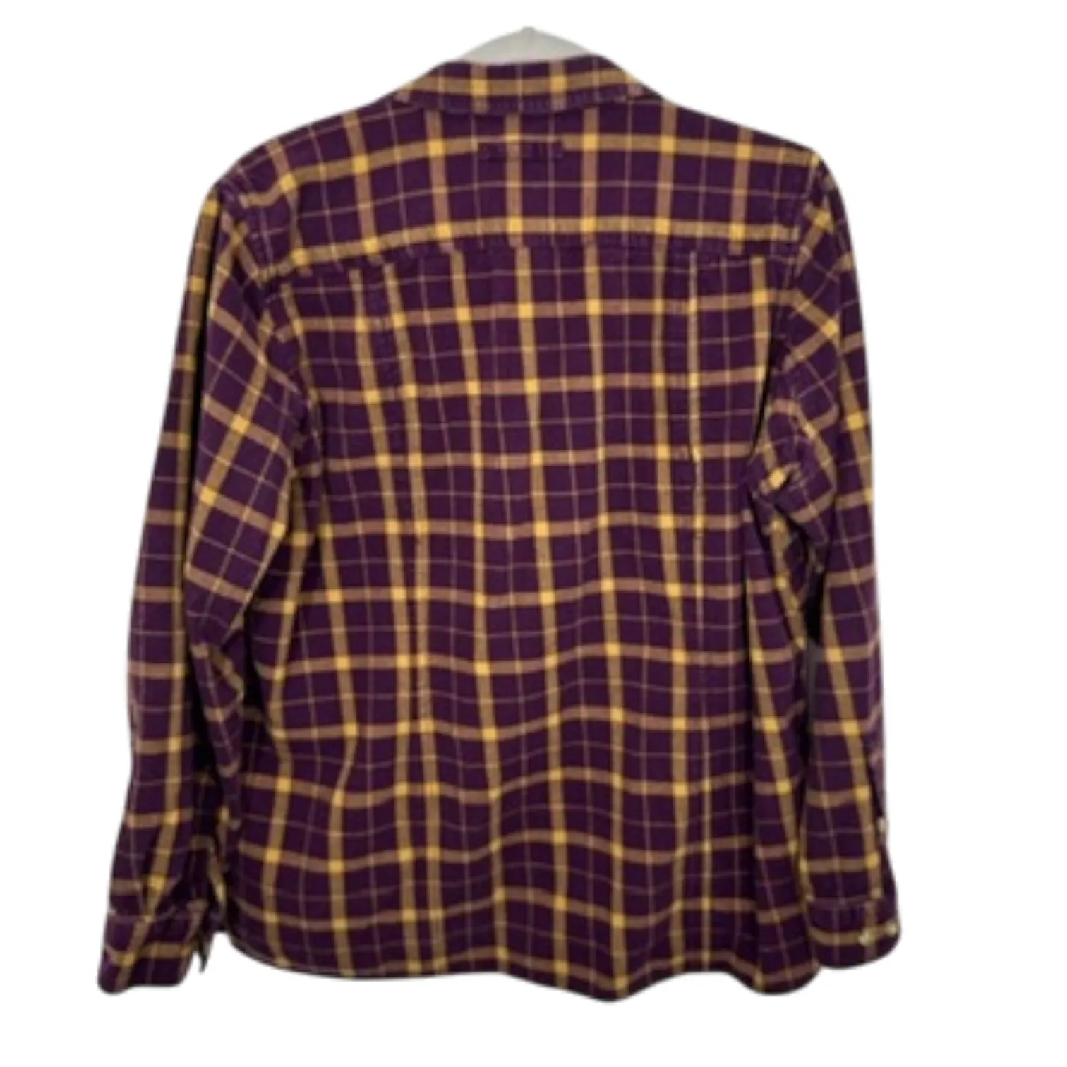Duluth Trading Co. Plaid Flannel Shirt Womens L Purple Yellow Long Sleeve Cotton Size L - Image 2