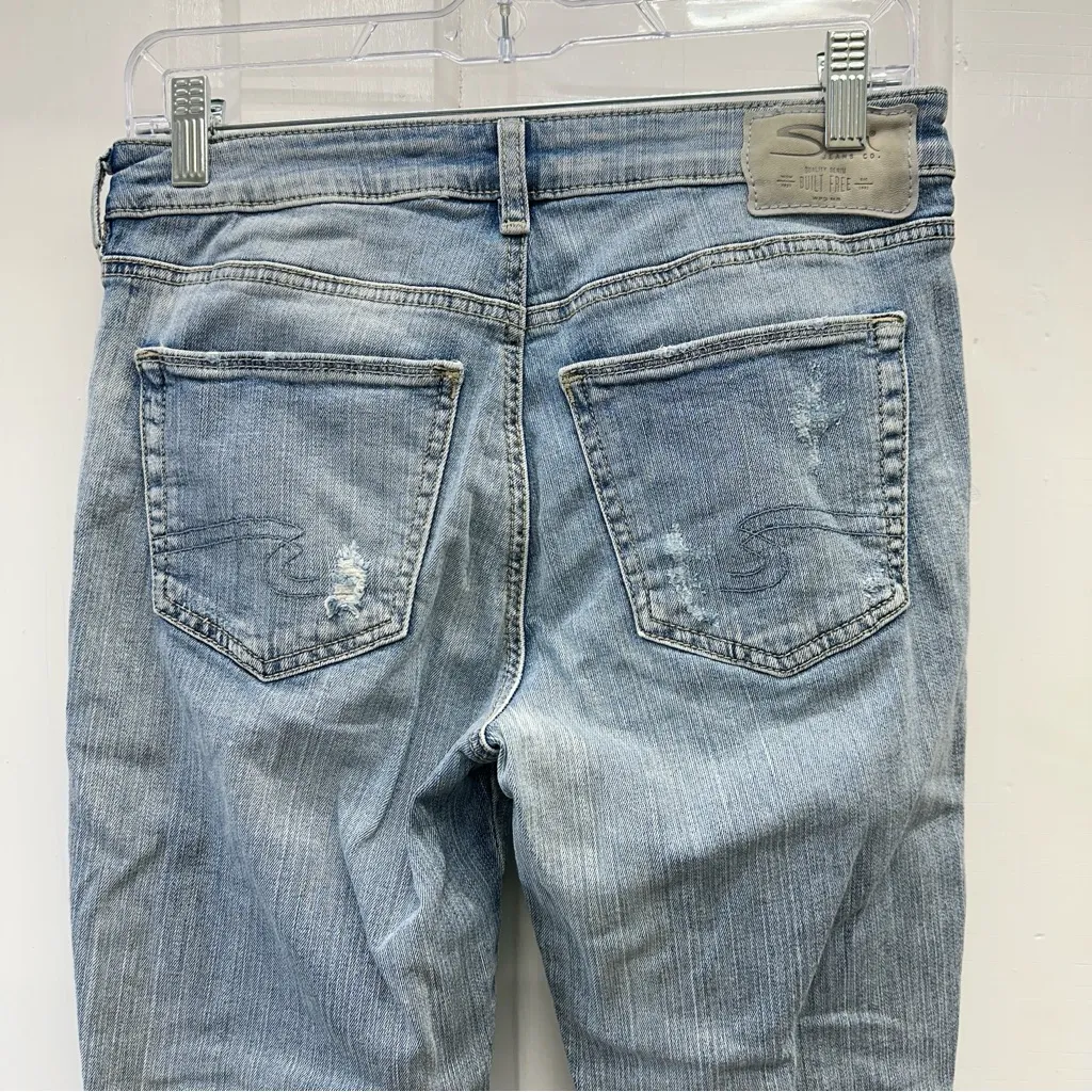 Silver Izzy ankle skinny distressed denim embroidered floral jeans women's 27 - Image 7