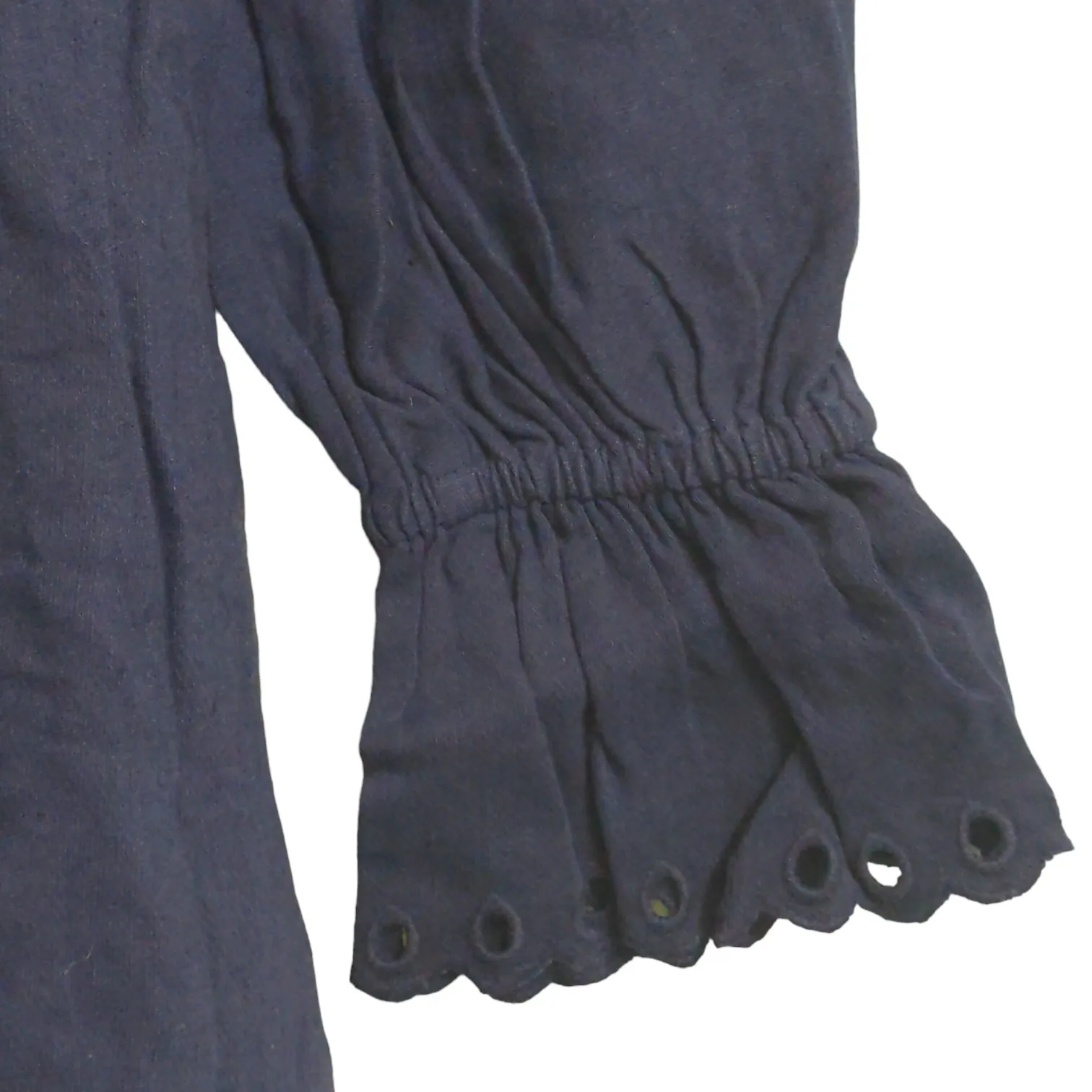 Hill House The Mila Dress Navy Linen Blend One Shoulder Eyelet Long Sleeve M New - Image 2