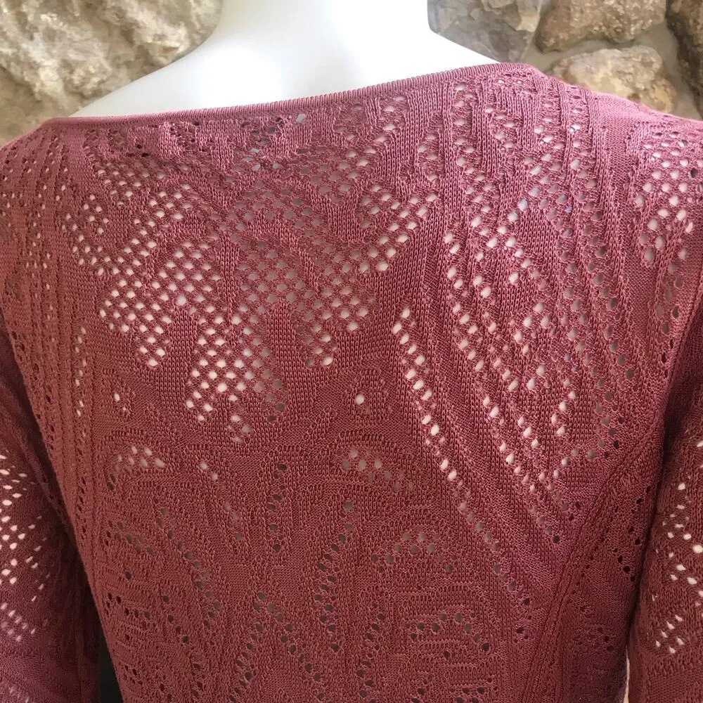 Peruvian Connection Crochet Pima Cotton Mauve Pink Long Sleeve Dress Women's M - Image 6