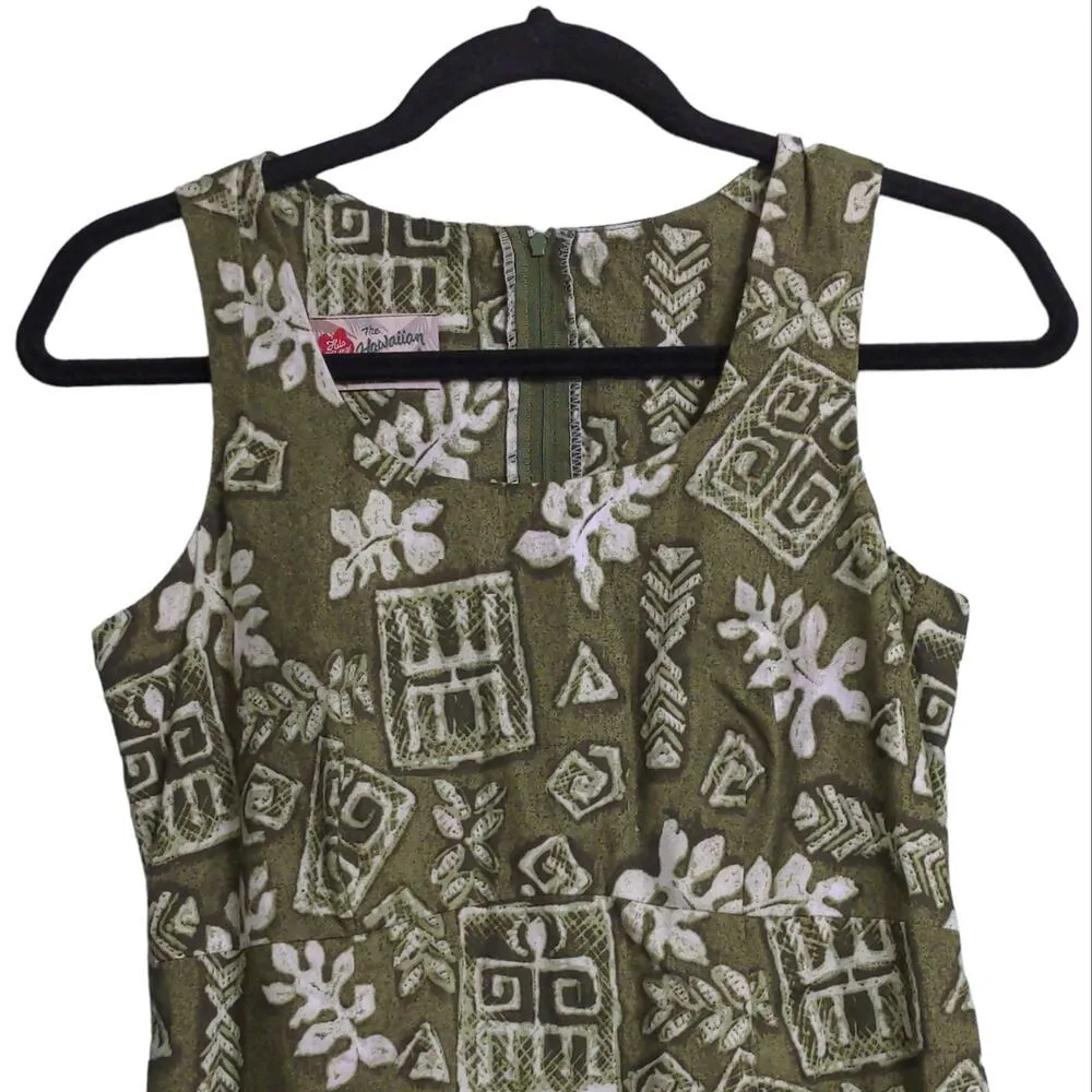 Hilo Hattie Vintage A Line Dress Green Hawaiian Mini Scoop Neck Sleeveless Zip 4 Size M - Image 3