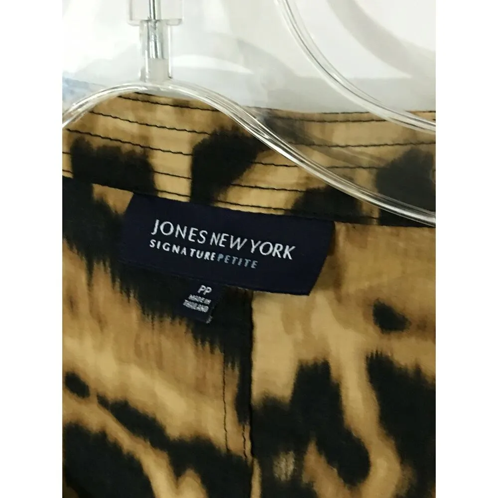 Jones New York Signature Petite PP Leopard Animal Print Button Blouse Cotton - Image 4