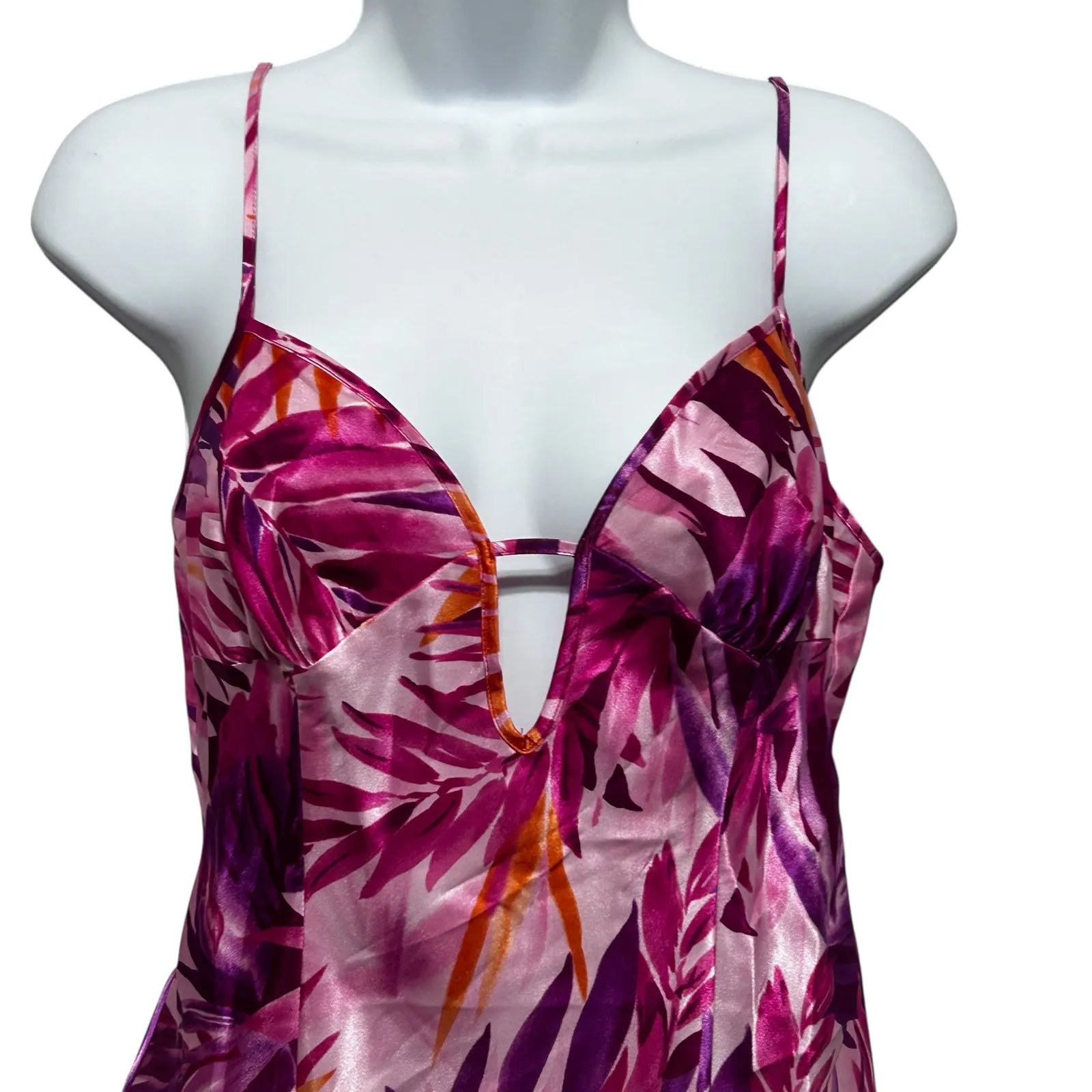 Y2K Fredericks Of Hollywood Womens Satin Cami Top M Pink Purple Tropical Print - Image 3