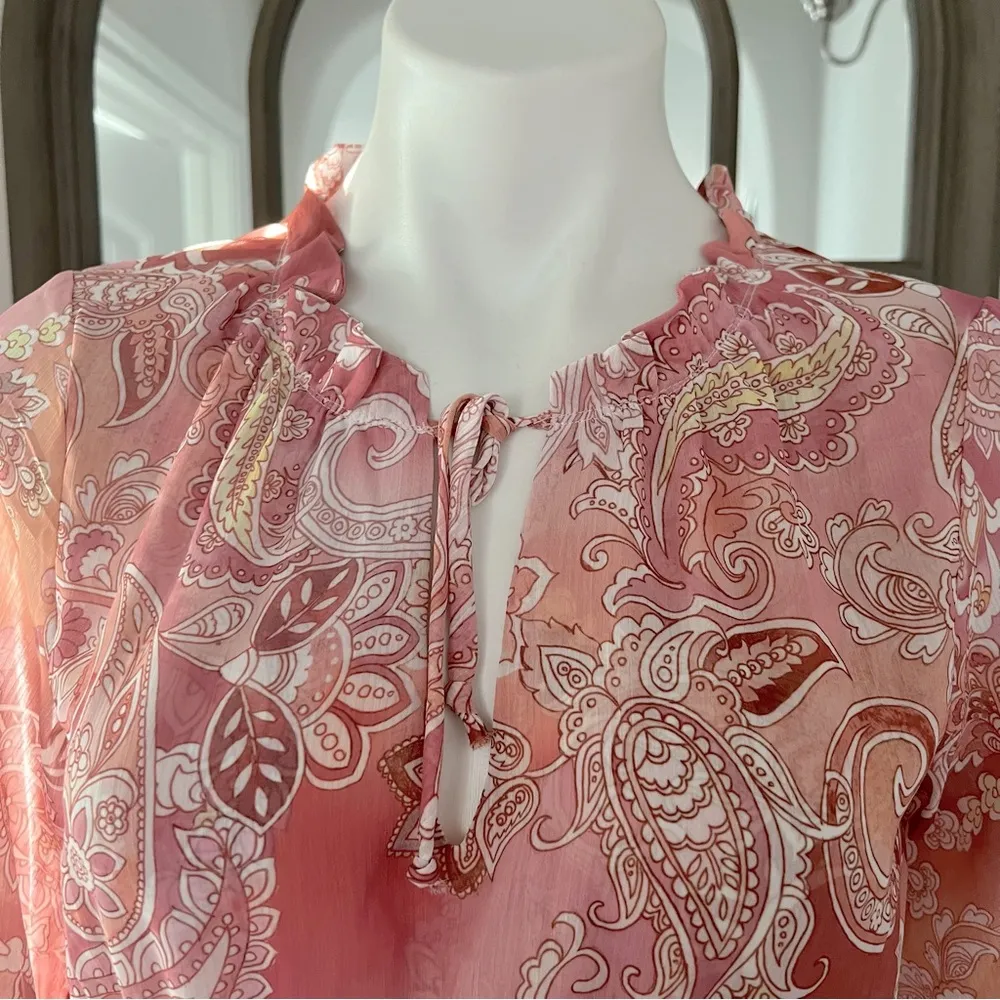 Aqua Chiffon Printed Tiered Maxi Dress, Pink Multi Size S New w/Tag Retail $118 - Image 10