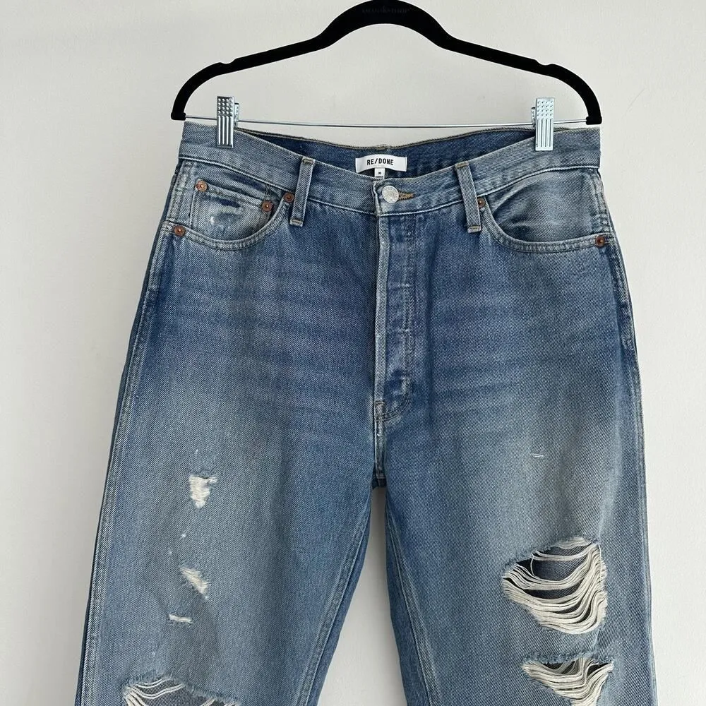 RE/DONE Jeans Womens 30 Blue 90s High Rise Loose Distressed Medium Destroyed - Image 2