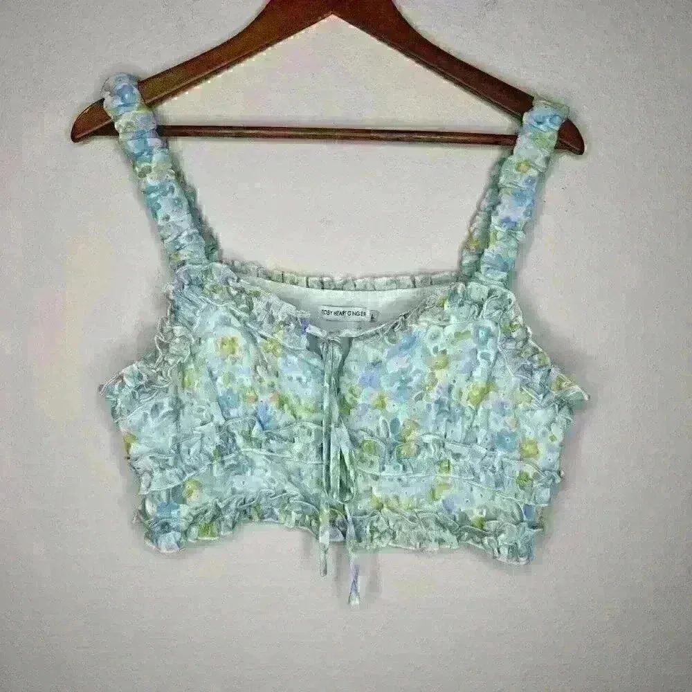 Toby Heart Ginger  floral ruffle‎ crop top Sz L - Image 3