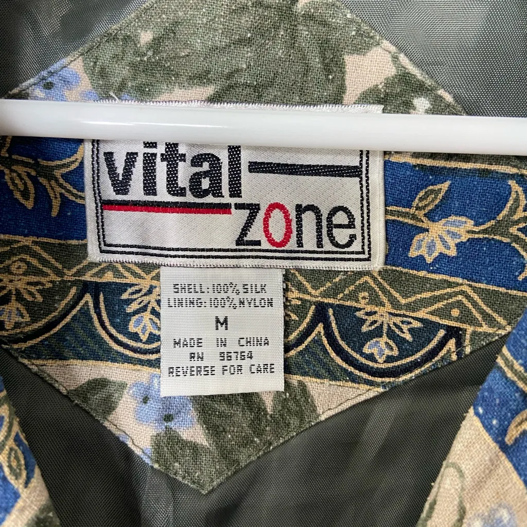 Vintage Vital Zone women’s pattern silk‎ elastic cuff zip textured jacket medium Green - Image 4