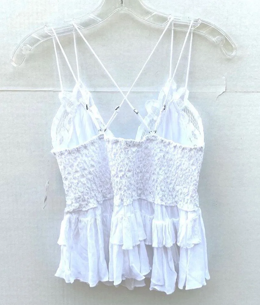 NWT Free People Womens XS white Adella lace crotchet cross strap cami top - Image 4