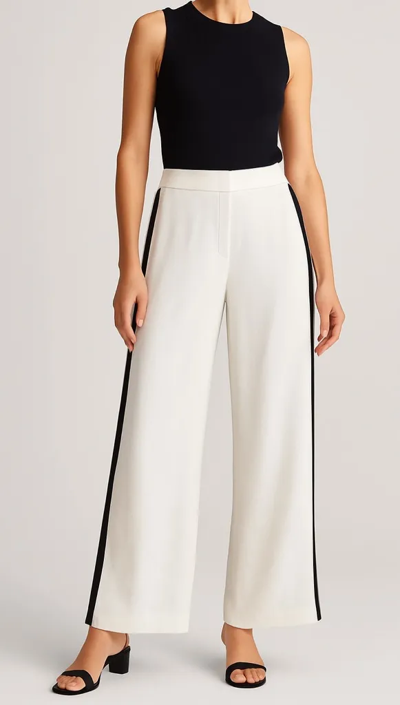 La Ligne White Wide Leg Pants with Black Side Stripes Size 2 - Image 1