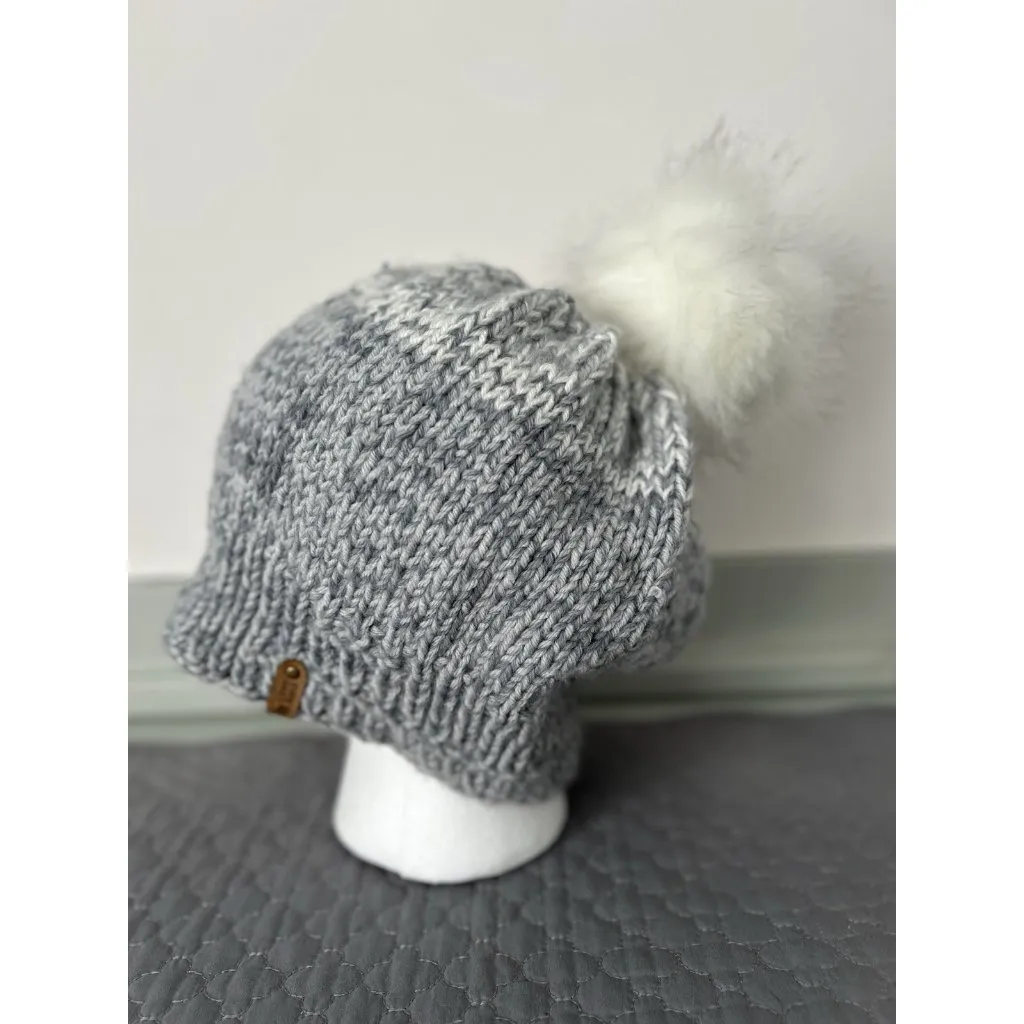 Love Nana Irish Merino Wool Slouch Beanie Hat Fur Pompom Handmade Blue OS - Image 7