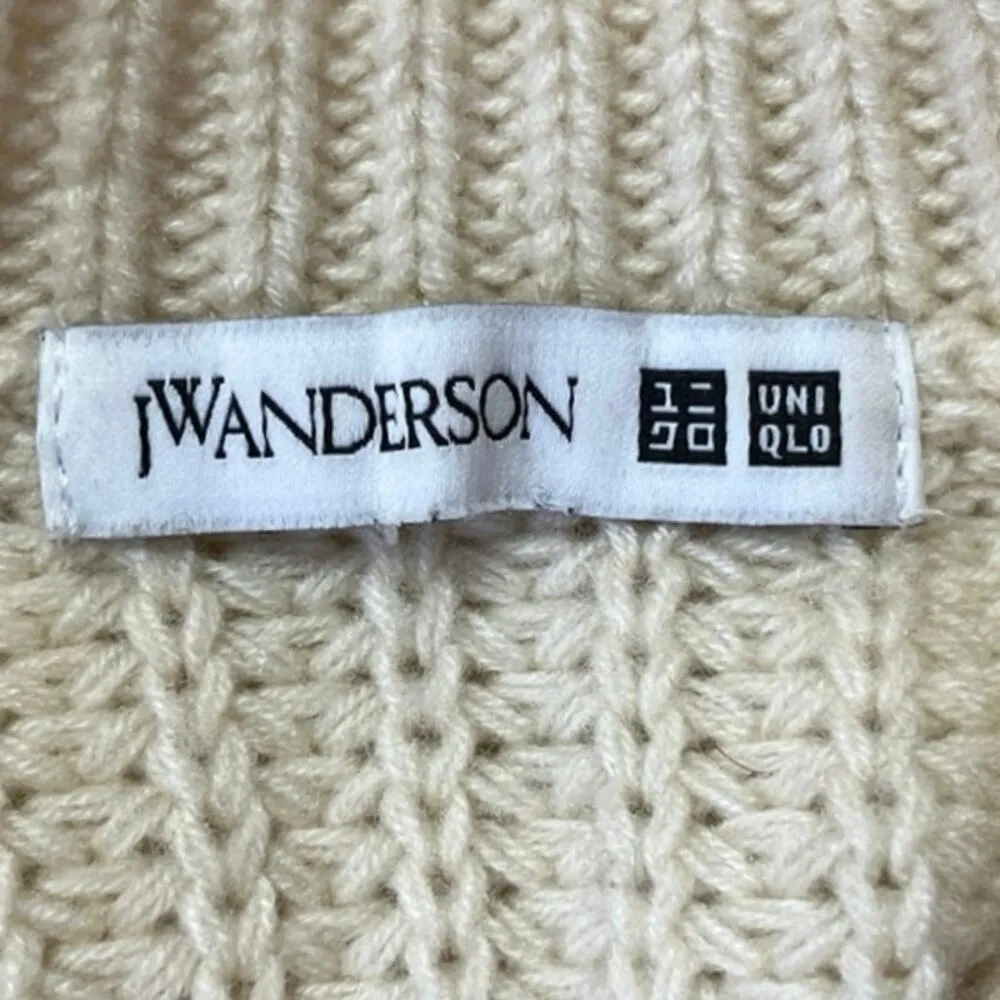 JW Anderson X Uniqlo Cream Wool Blend Waffle Knit Button Crop Cardigan Sweater M Size M - Image 3