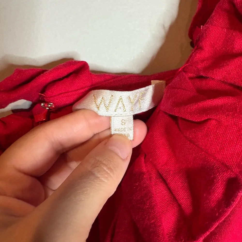 WAYF red linen blend ruffle off shoulder dress - Image 3