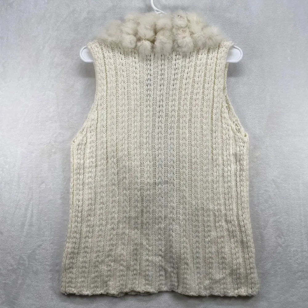 Avalin Sweater Vest Faux‎ Fur Collar Wool Blend Sleeveless Knit Ivory M White Size M - Image 4