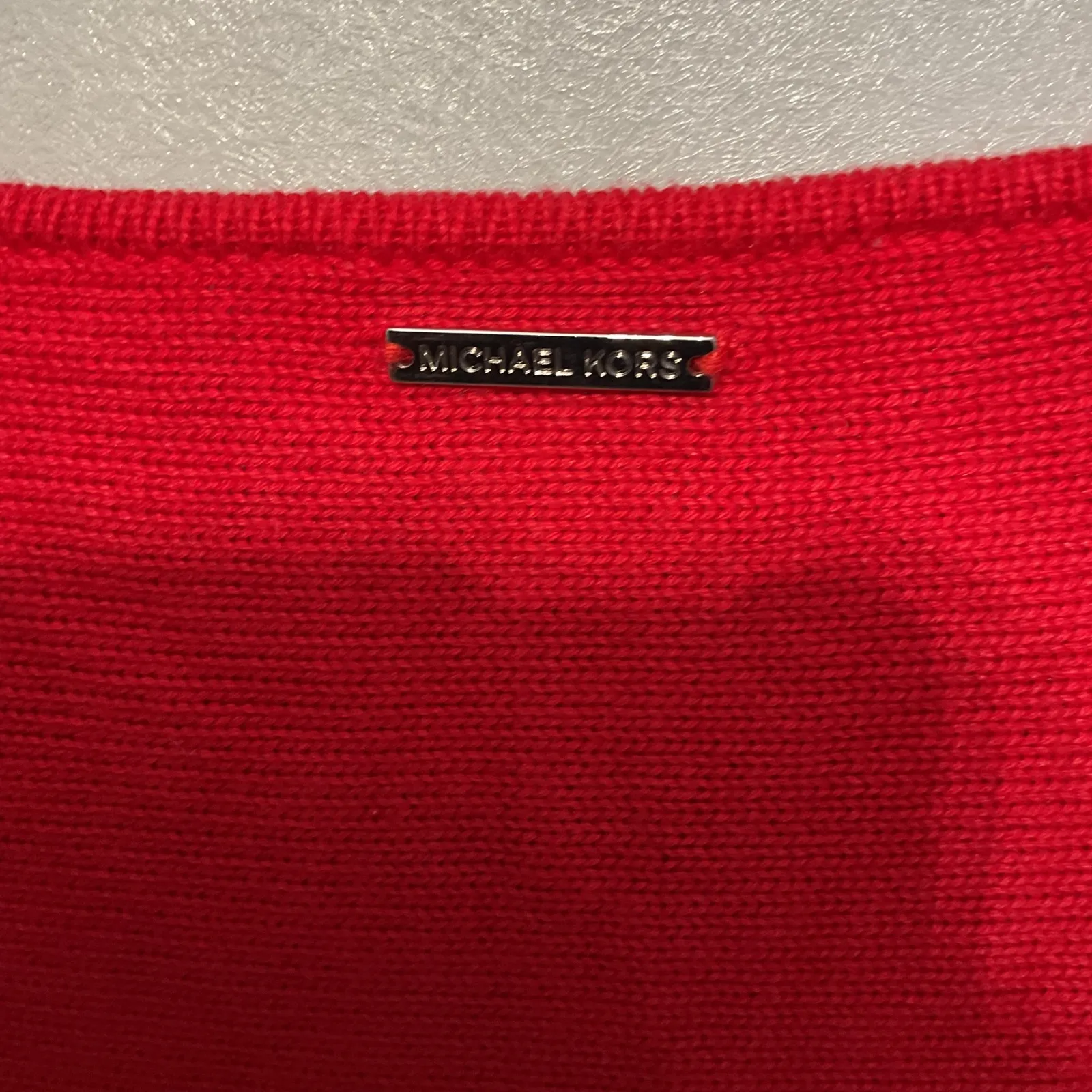 Michael Kors Red Ribbed Long Sleeve Sweater Boat Neck Zipper Detail Size L - Image 2