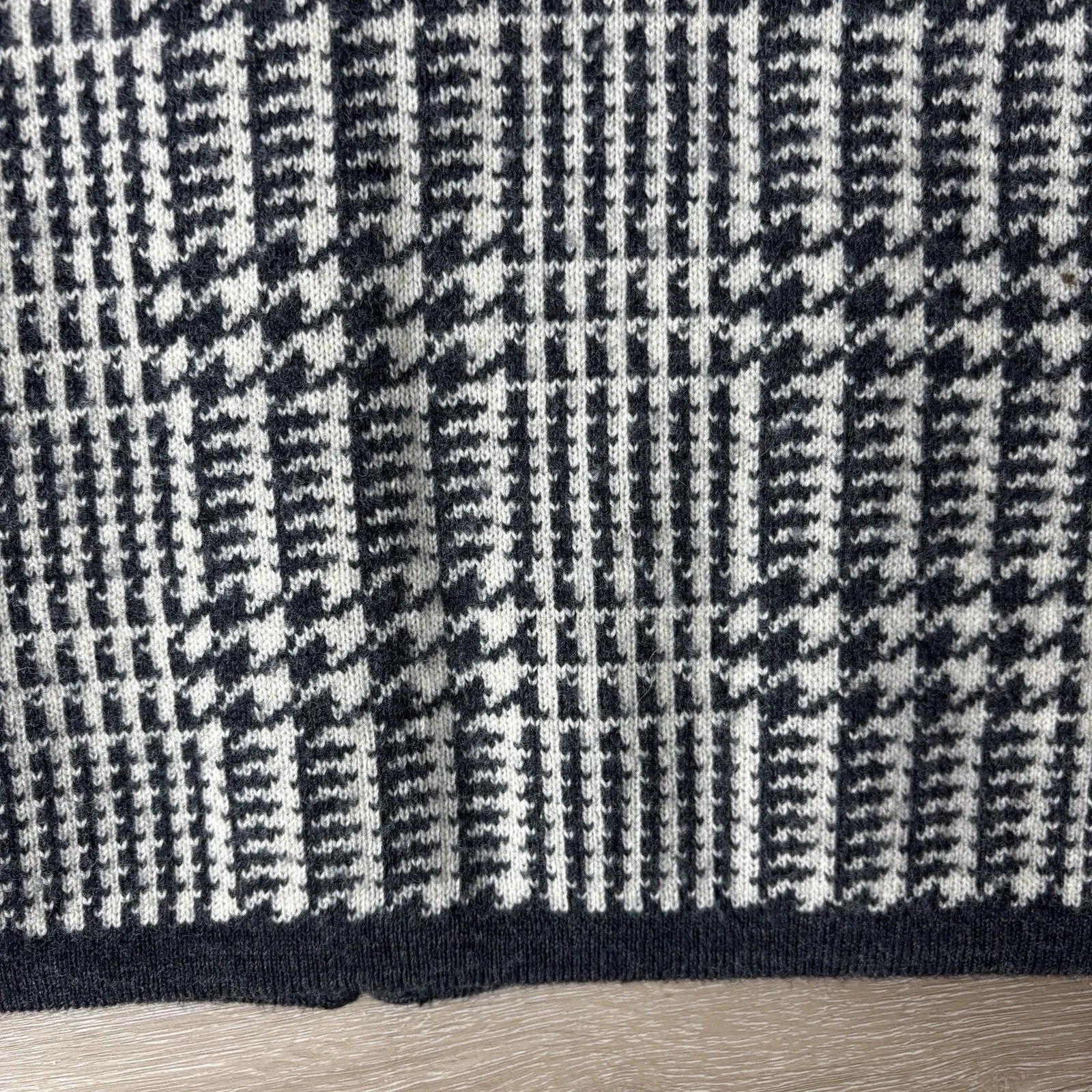 VTG Danielle Martin 100% Merino Wool Houndstooth Full Zip Sweater Jacket M Black Size M - Image 12