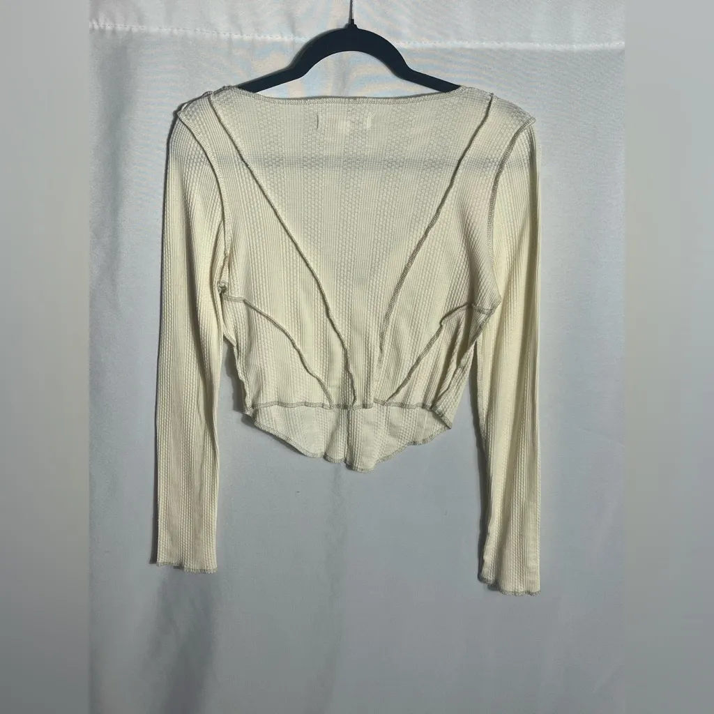 Urban Outfitters Ivory Ribbed Corset Hem Long Sleeve Top Women’s Size S - Image 2