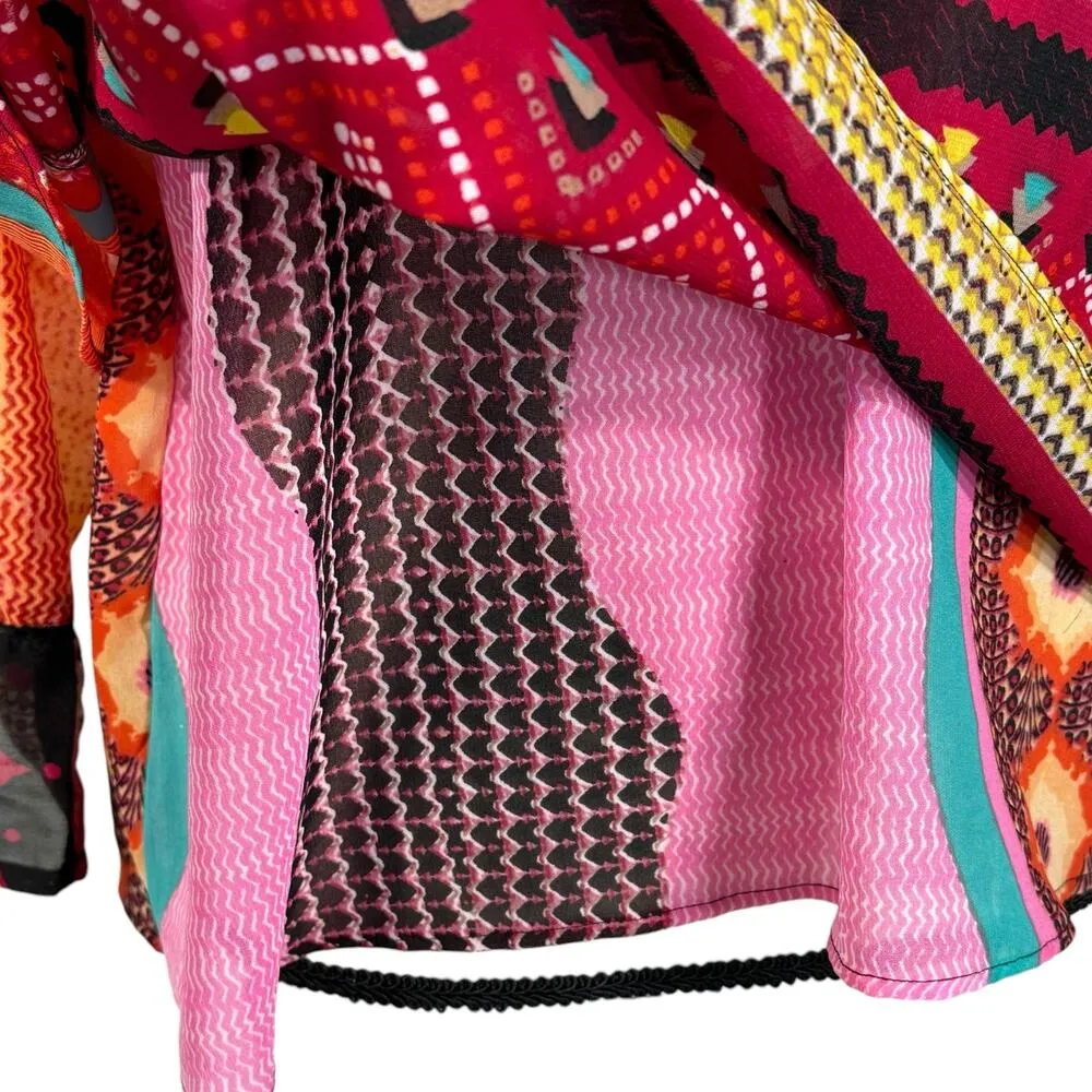 Patrons of Peace Large Top 3/4 Bell Sleeve Layered Round Neck Geometric Boho - Image 3