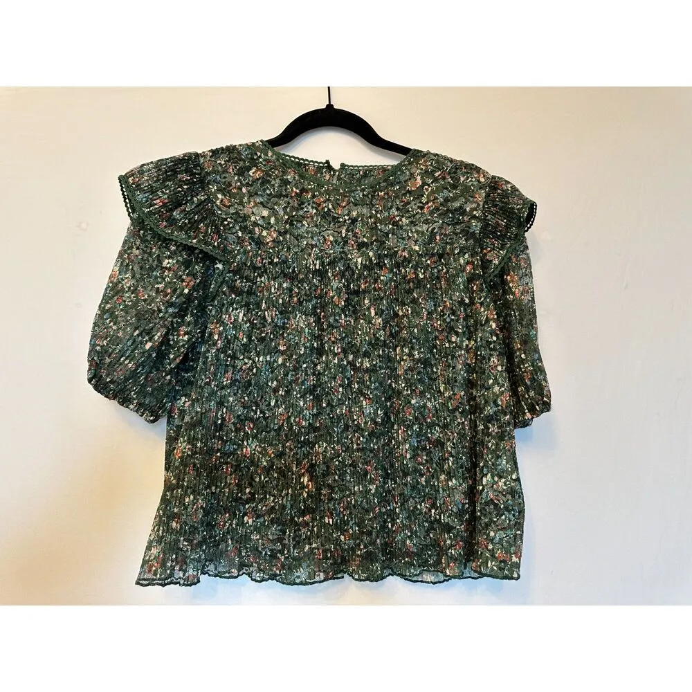 Anthropologie Porridge Green Floral Boho Bohemian Top Size XS - Image 5