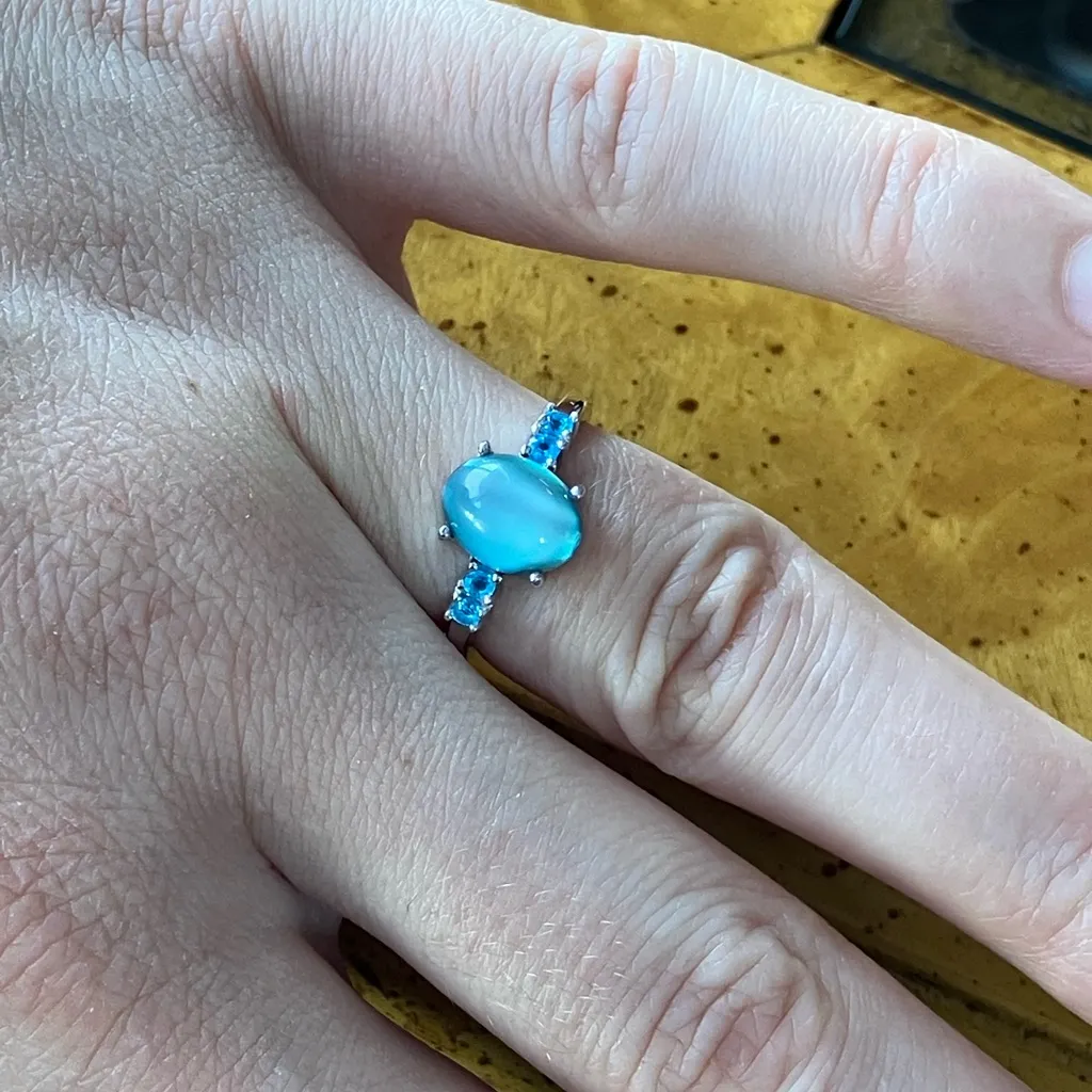 Aurora Moonstone Blue Apatite Sterling Silver Ring Size 9 - Image 4